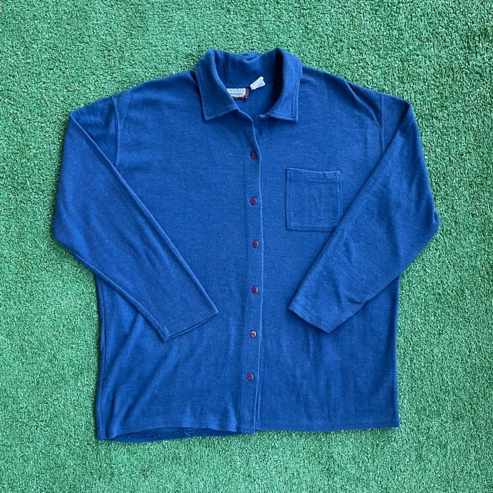 Premier International Royal Blue Button-Up Knit Shirt Jacket - Picture 2 of 5